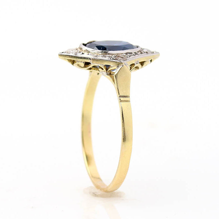 Art Déco Oval Sapphire & Rose Cut Diamond Ring #VR260611-3