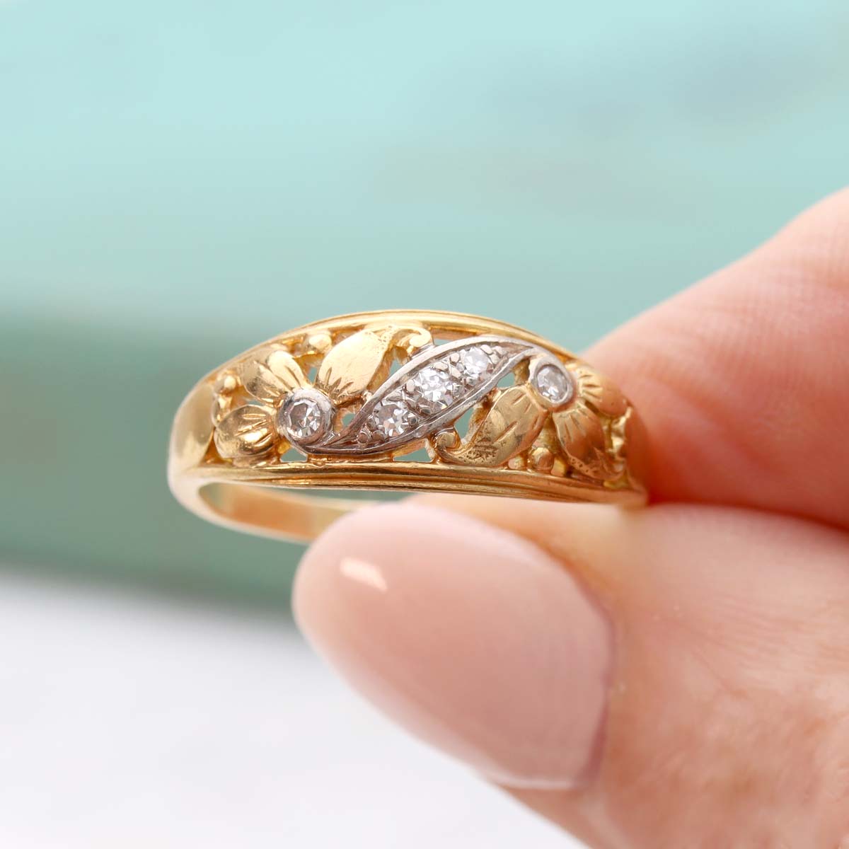 Antique Art Nouveau Diamond & 18k Band #R328-10 - Wedding Bands