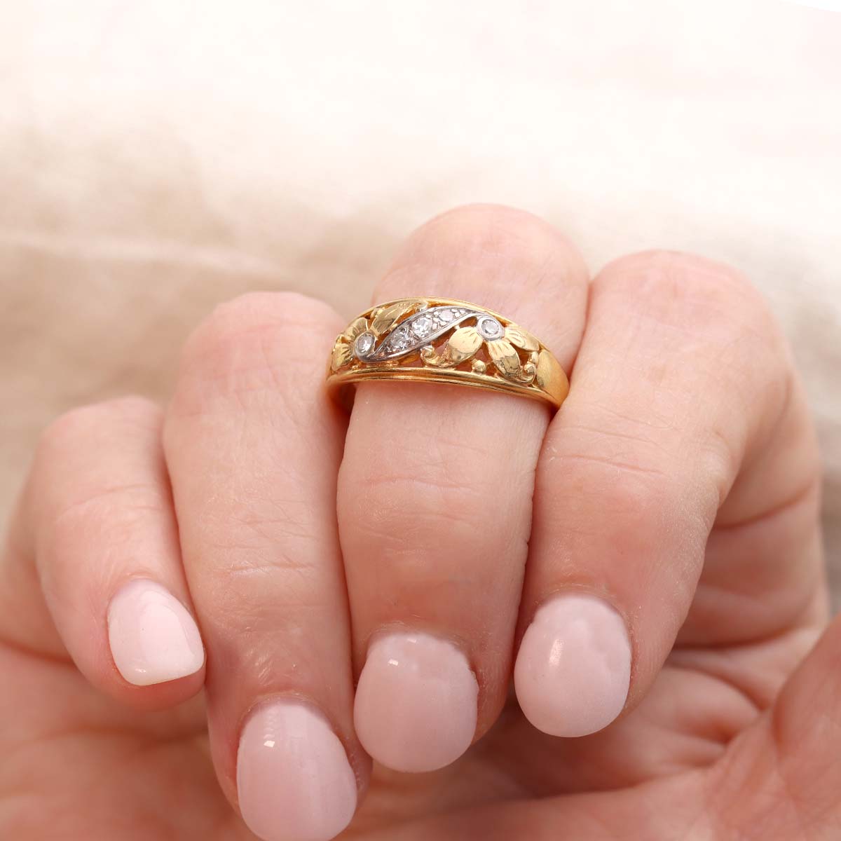 Antique Art Nouveau Diamond & 18k Band #R328-10 - Wedding Bands