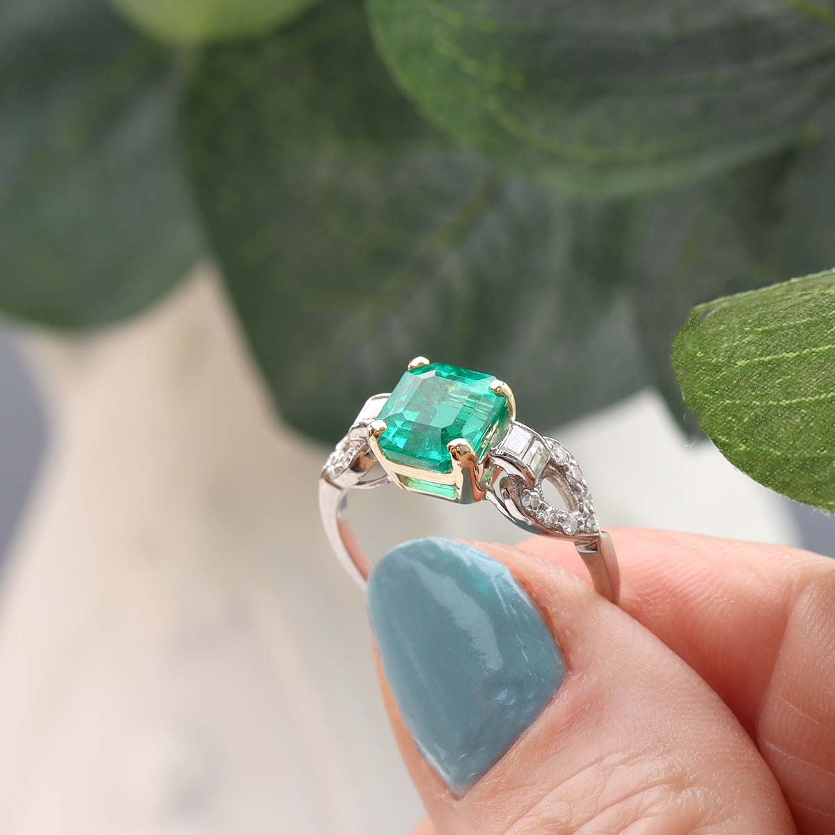 Art Deco Columbian Emerald Ring #VR231013-3 - Engagement Rings