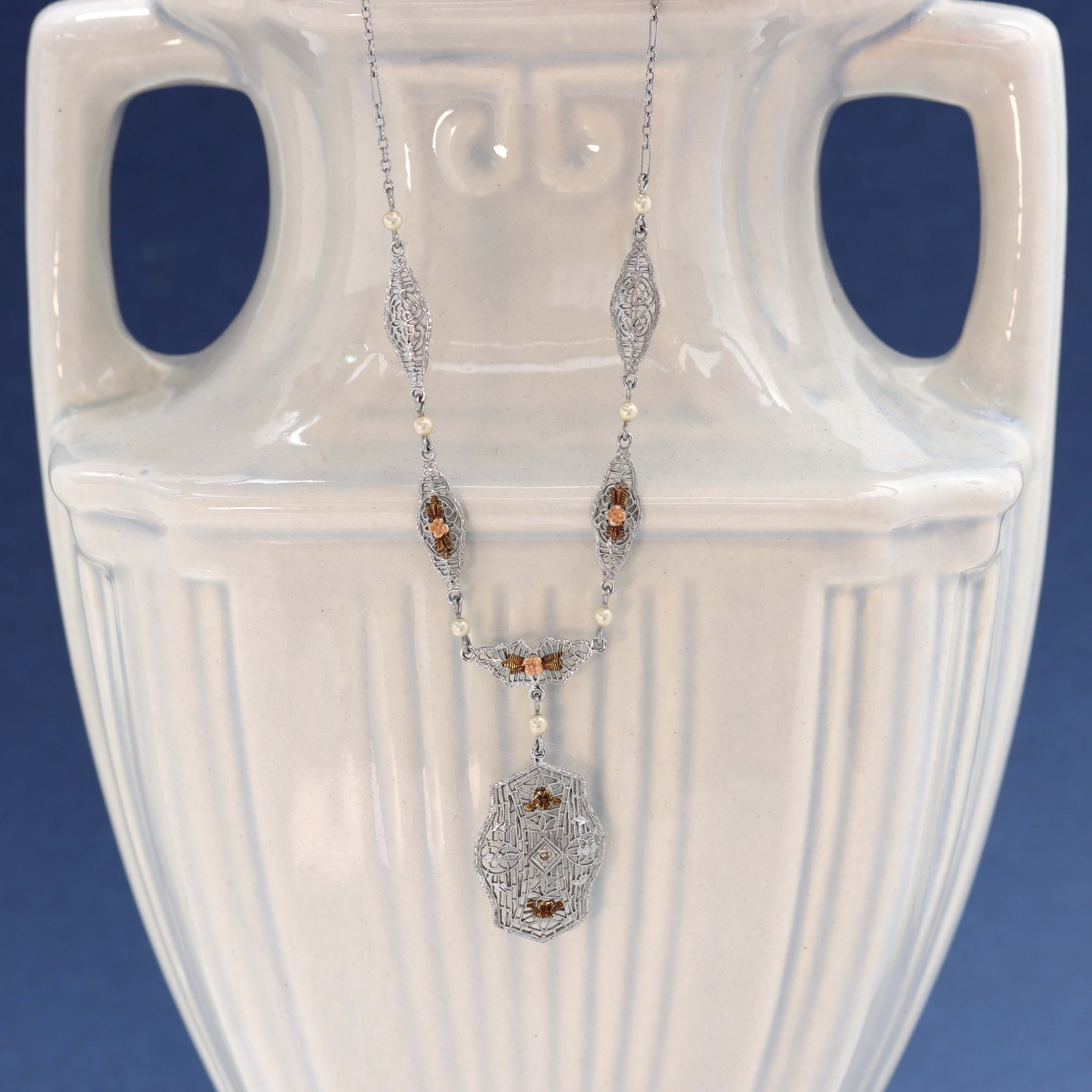 Art Déco Filigree Necklace #VN568-08 - Necklaces