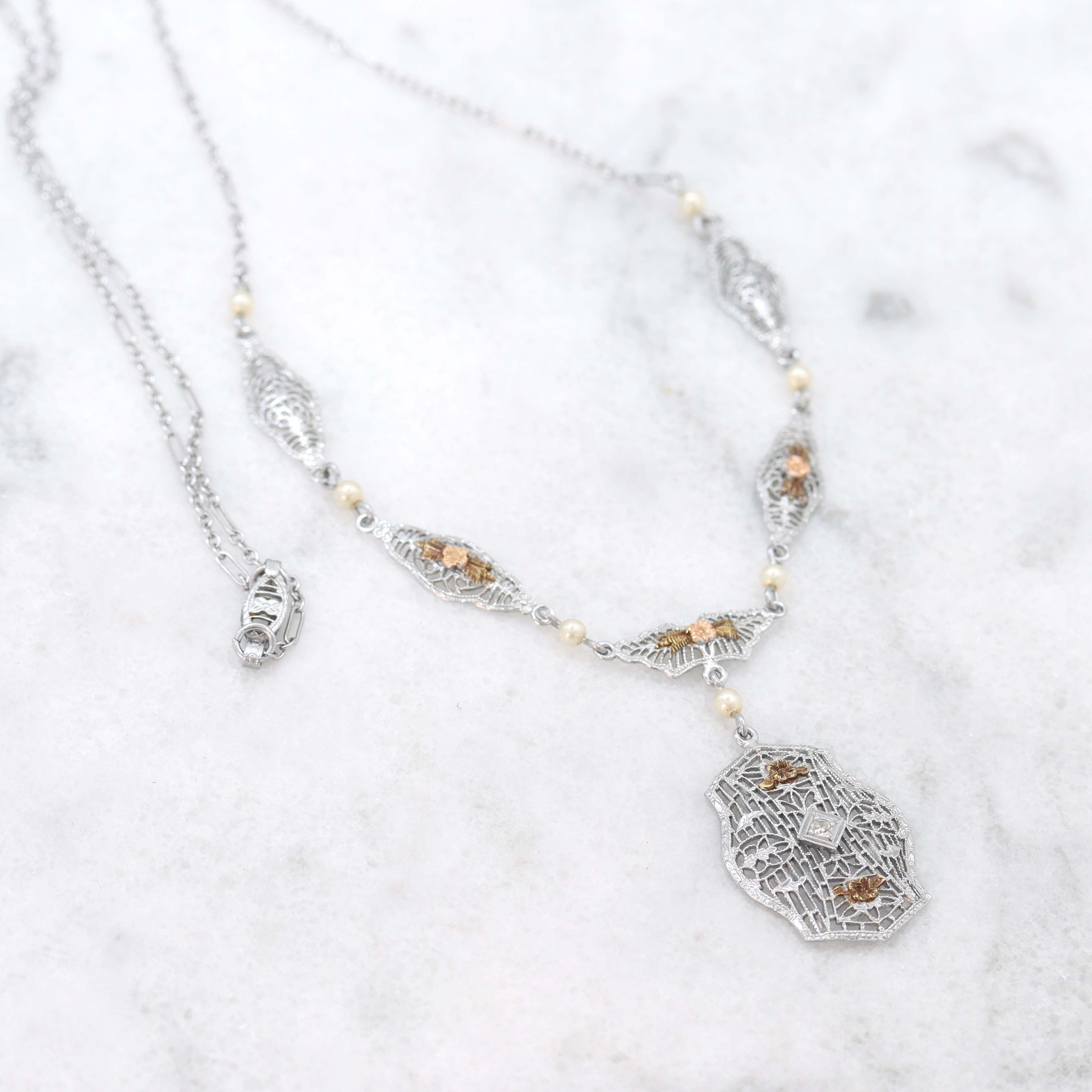 Art Déco Filigree Necklace #VN568-08 - Necklaces