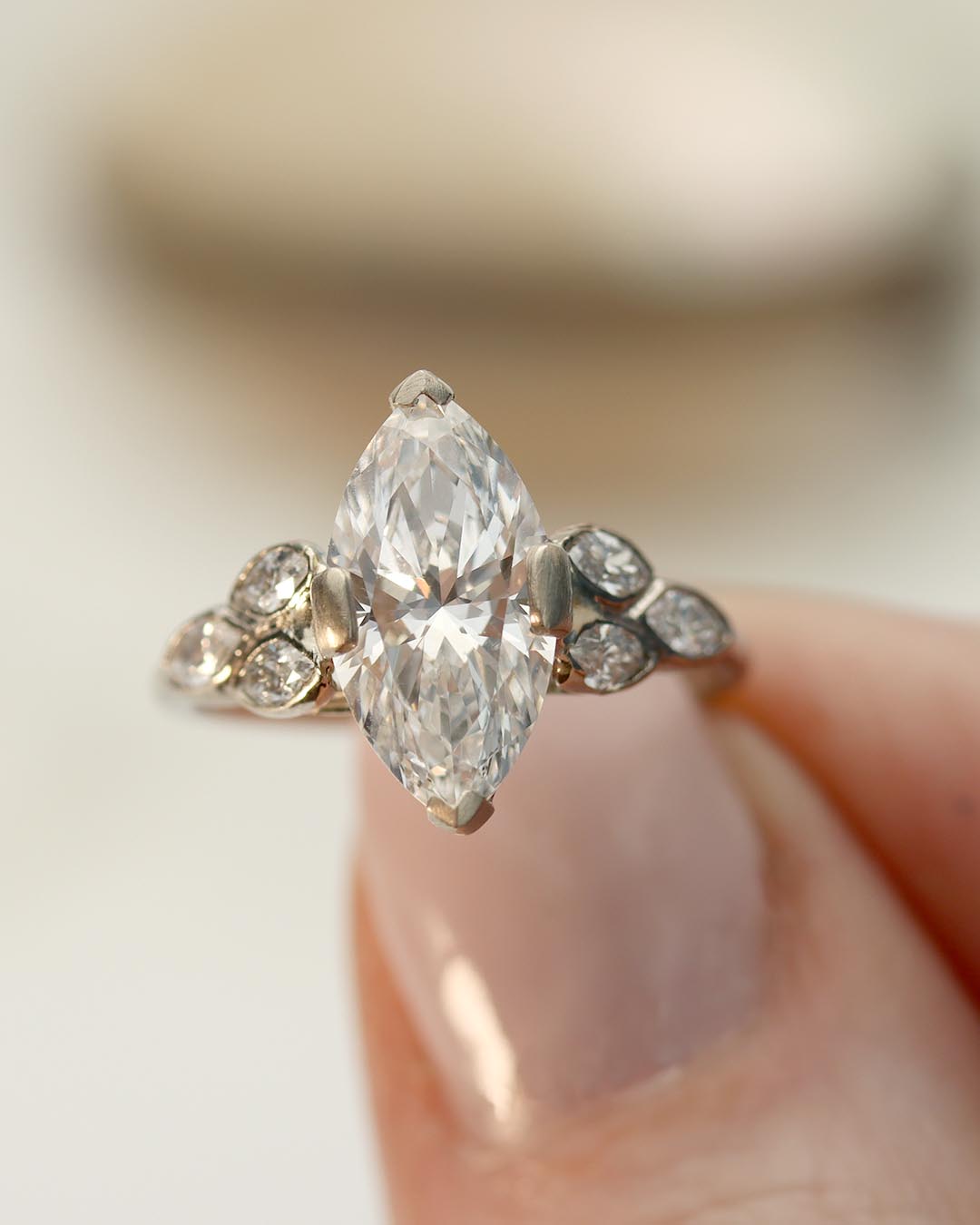 Art Déco Reproduction Engagement Ring #3122MQ - Engagement Rings