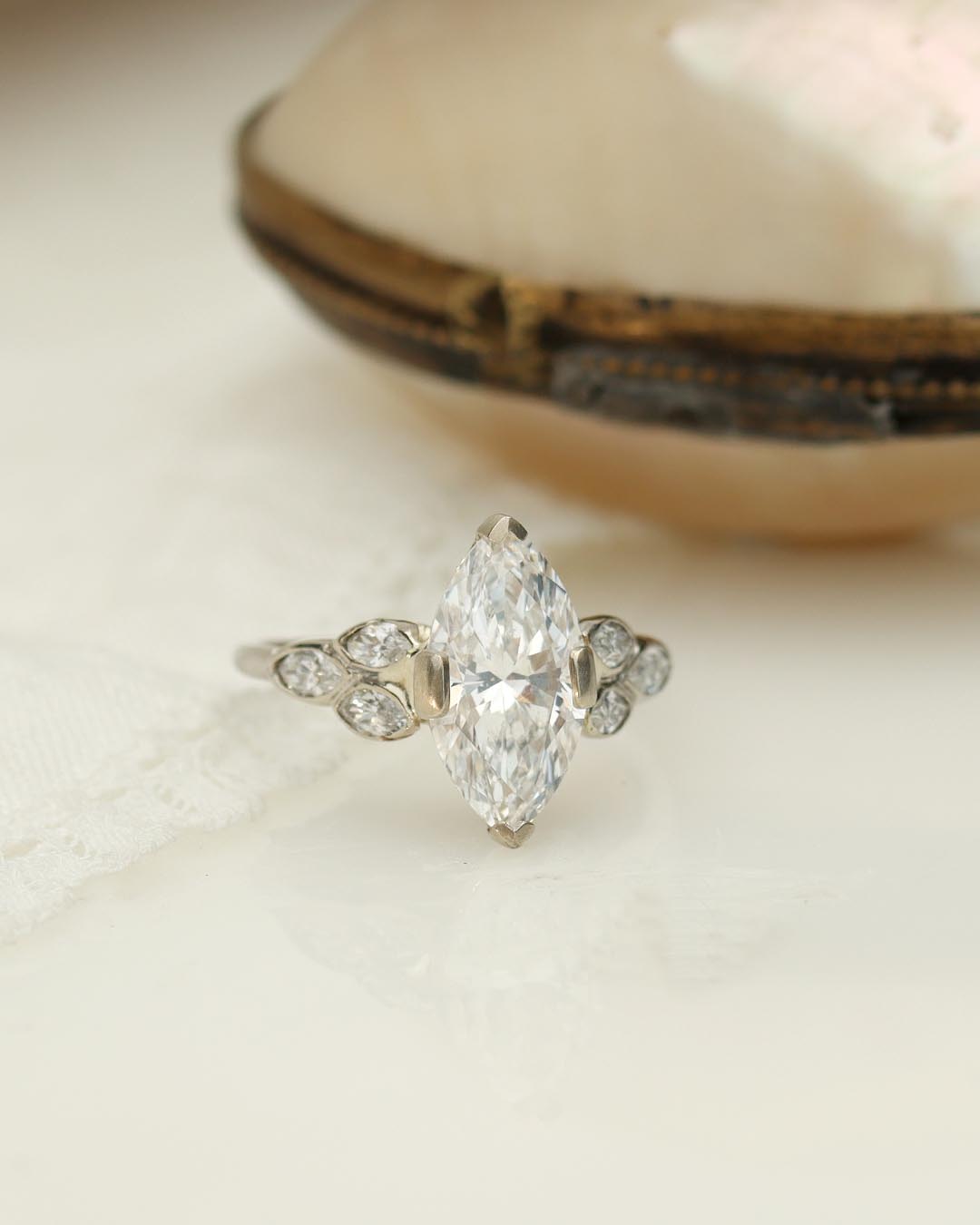 Art Déco Reproduction Engagement Ring #3122MQ - Engagement Rings