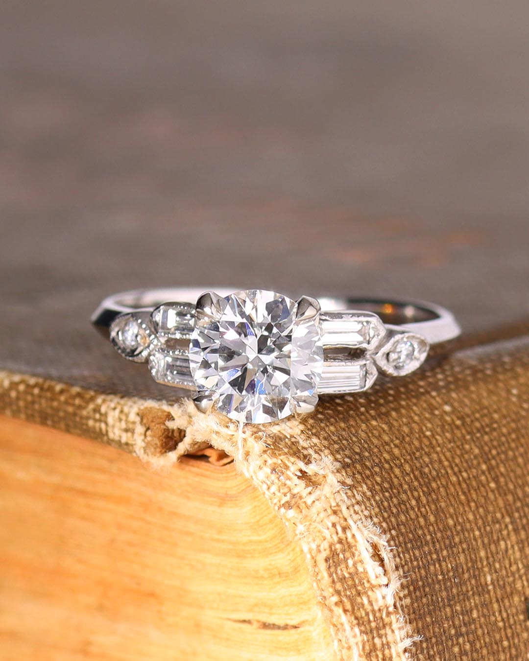 Art Déco Reproduction with Baguette Shoulders #3099PT - Engagement Rings