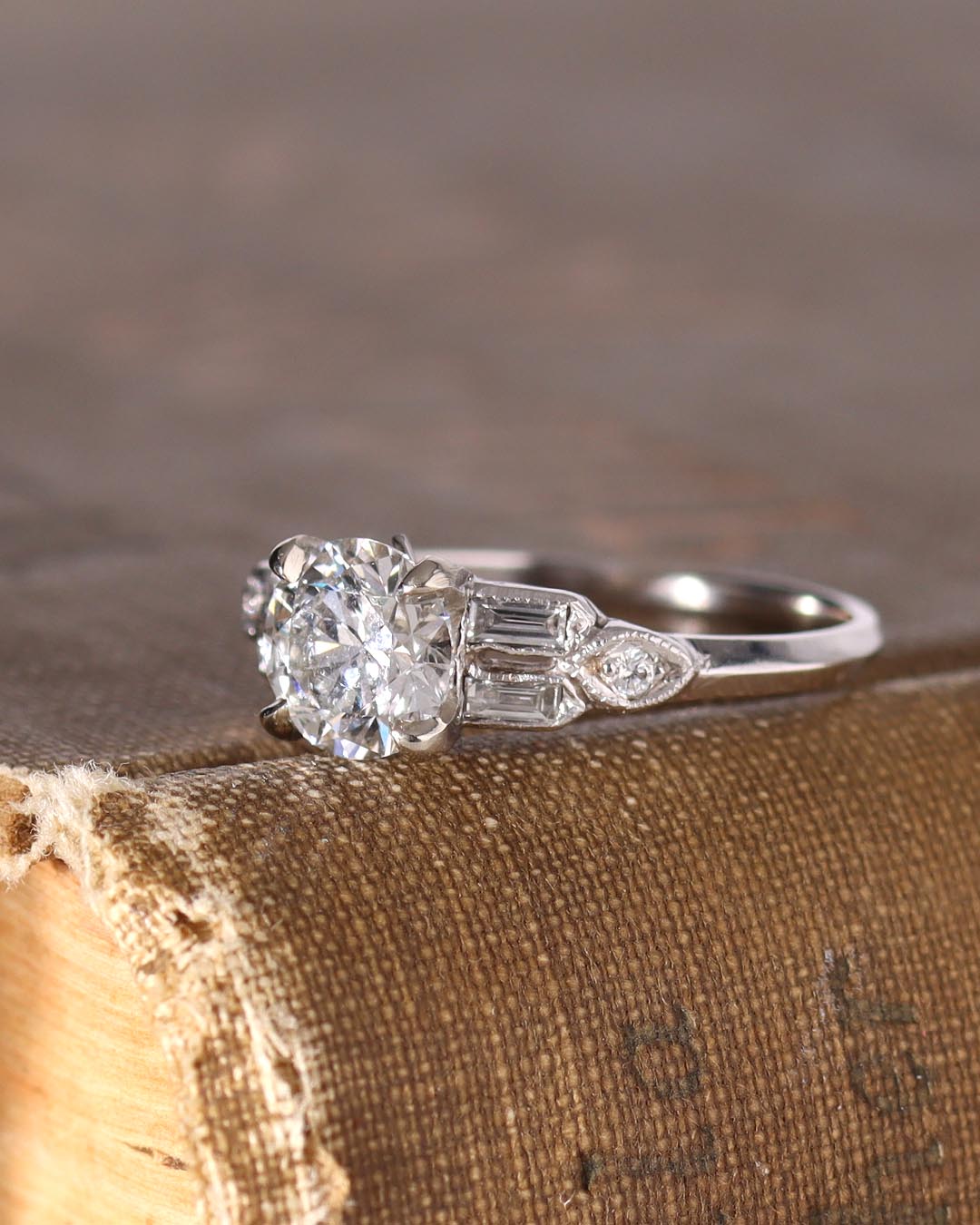 Art Déco Reproduction with Baguette Shoulders #3099PT - Engagement Rings