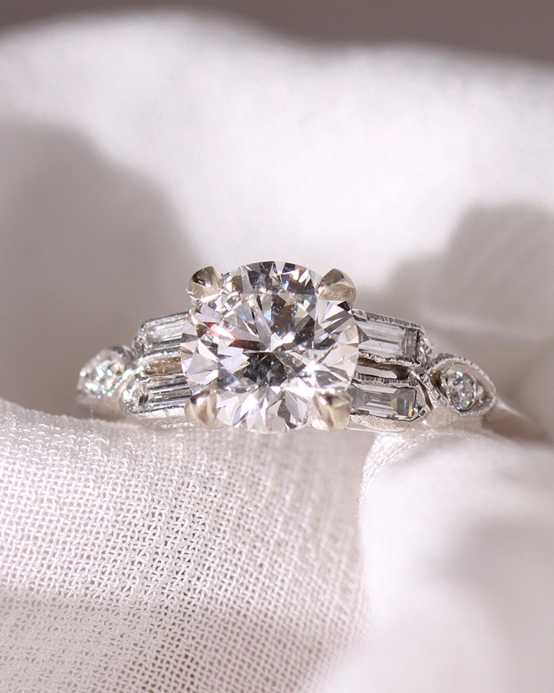 Art Déco Reproduction with Baguette Shoulders #3099PT - Engagement Rings