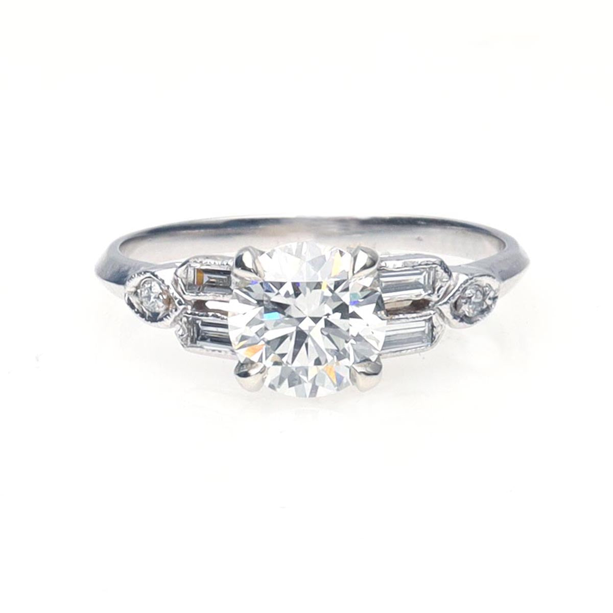 Art Déco Reproduction with Baguette Shoulders #3099PT - Engagement Rings