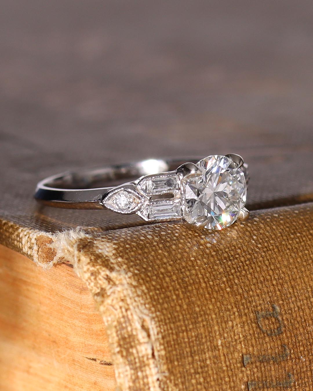 Art Déco Reproduction with Baguette Shoulders #3099PT - Engagement Rings