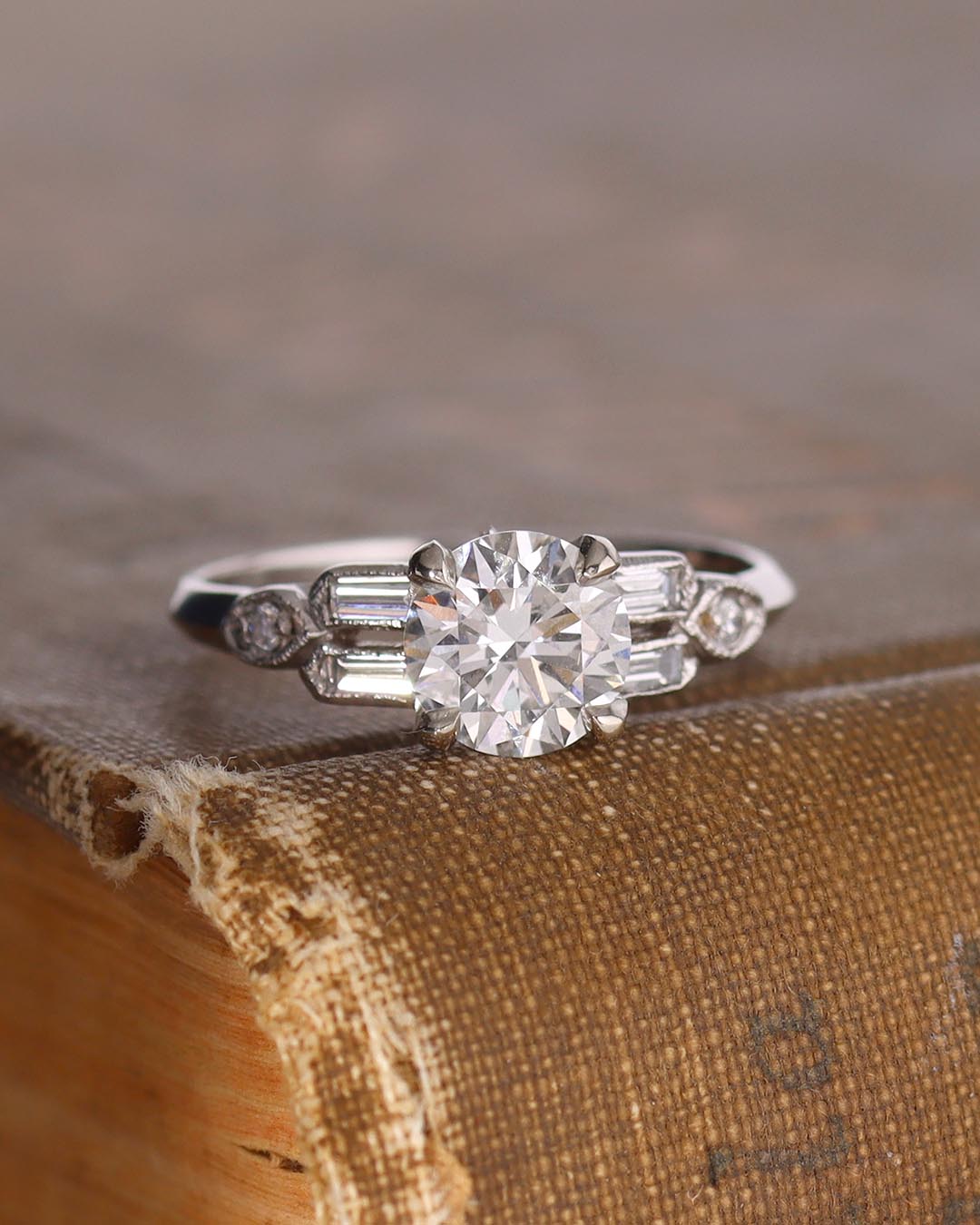 Art Déco Reproduction with Baguette Shoulders #3099PT - Engagement Rings
