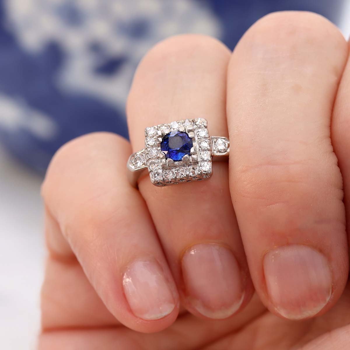 Art Déco Square Halo Engagement Ring #VR210914-1 - Engagement Rings