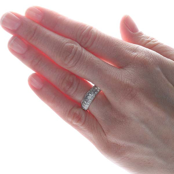 Art Déco Triple Row Diamond and Platinum Wedding Band #R424-08 - Wedding Bands