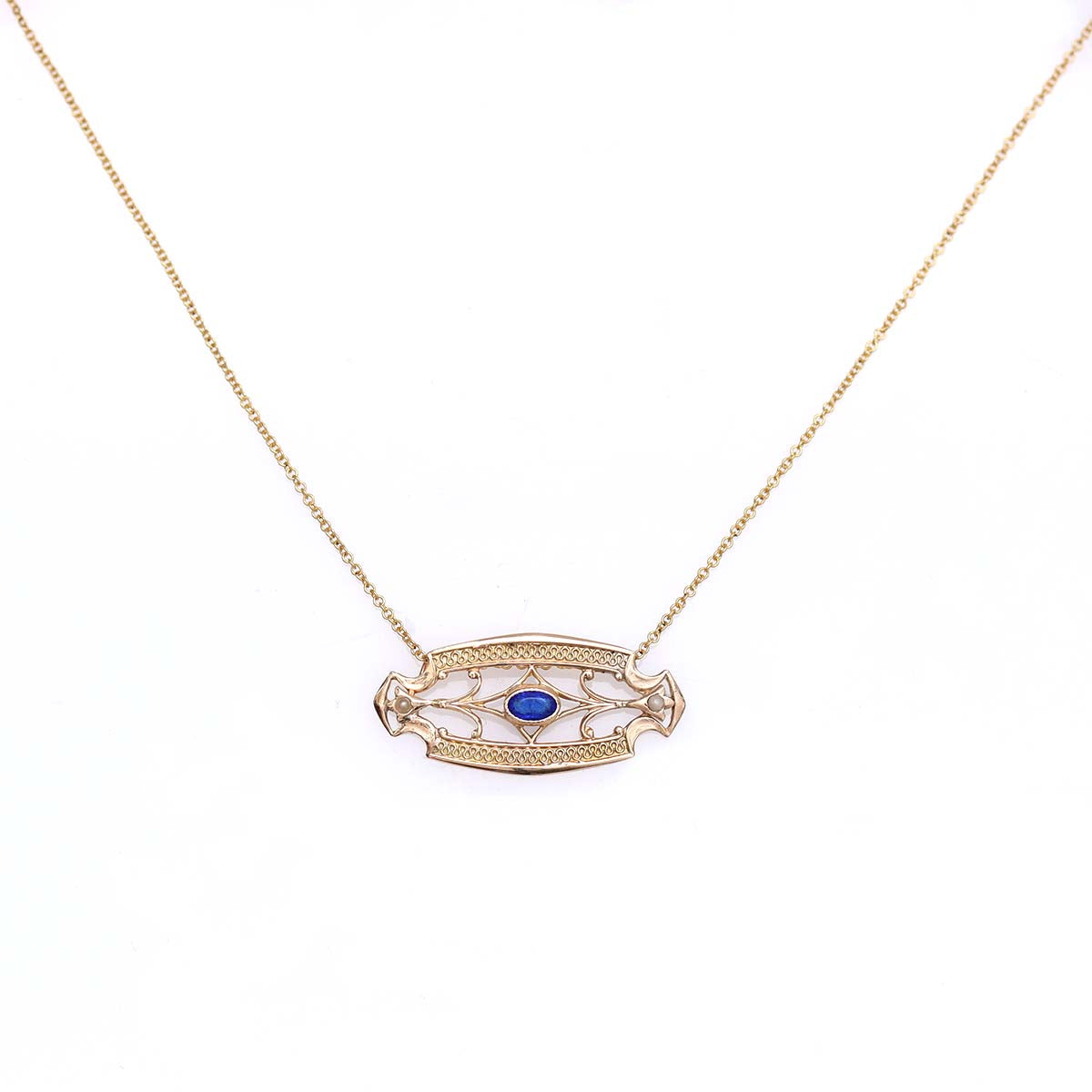 Art Nouveau Sapphire and Gold Pendant VP240513-2 - Necklaces