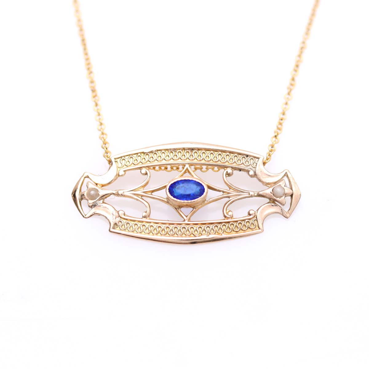 Art Nouveau Sapphire and Gold Pendant VP240513-2 - Necklaces