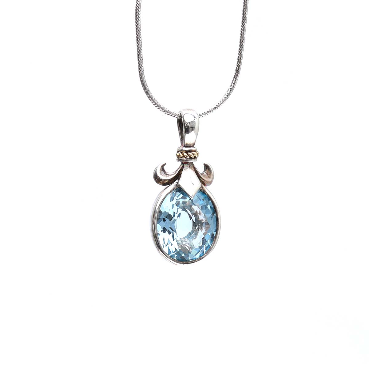 Checkerboard Cut Sky Blue Topaz Pendant with chain. #8107N-SKBT - Pendants