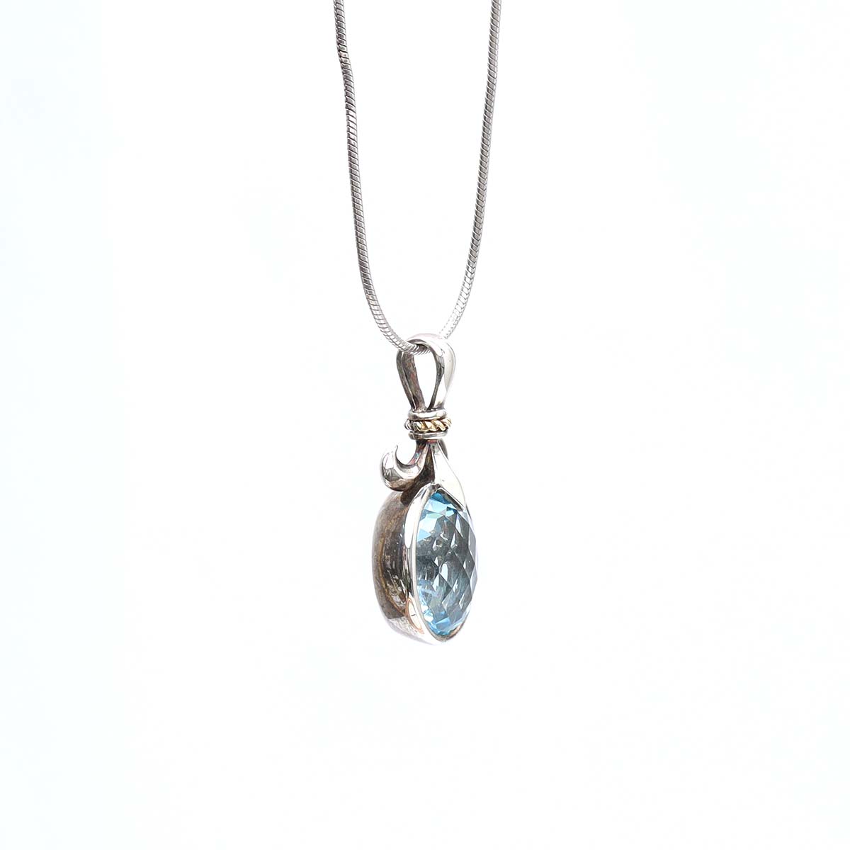 Checkerboard Cut Sky Blue Topaz Pendant with chain. #8107N-SKBT - Pendants