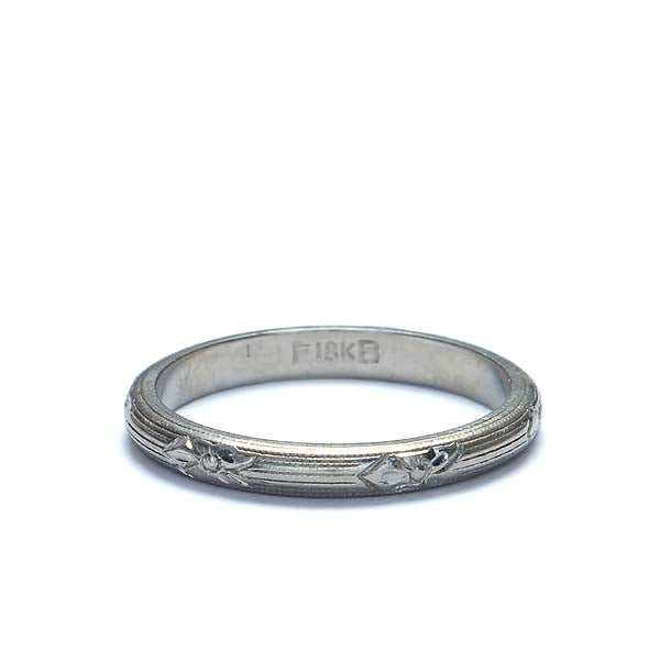 Circa 1920s 18k White Gold Wedding Band. #VR140811-14 - Wedding Bands