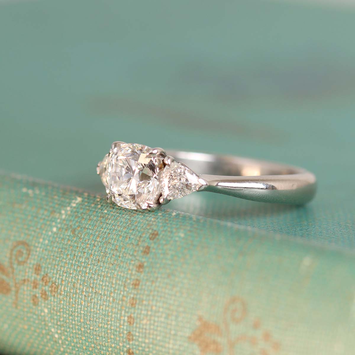 Cushion Cut Three Stone Ring #VR240227-2 - Engagement Rings