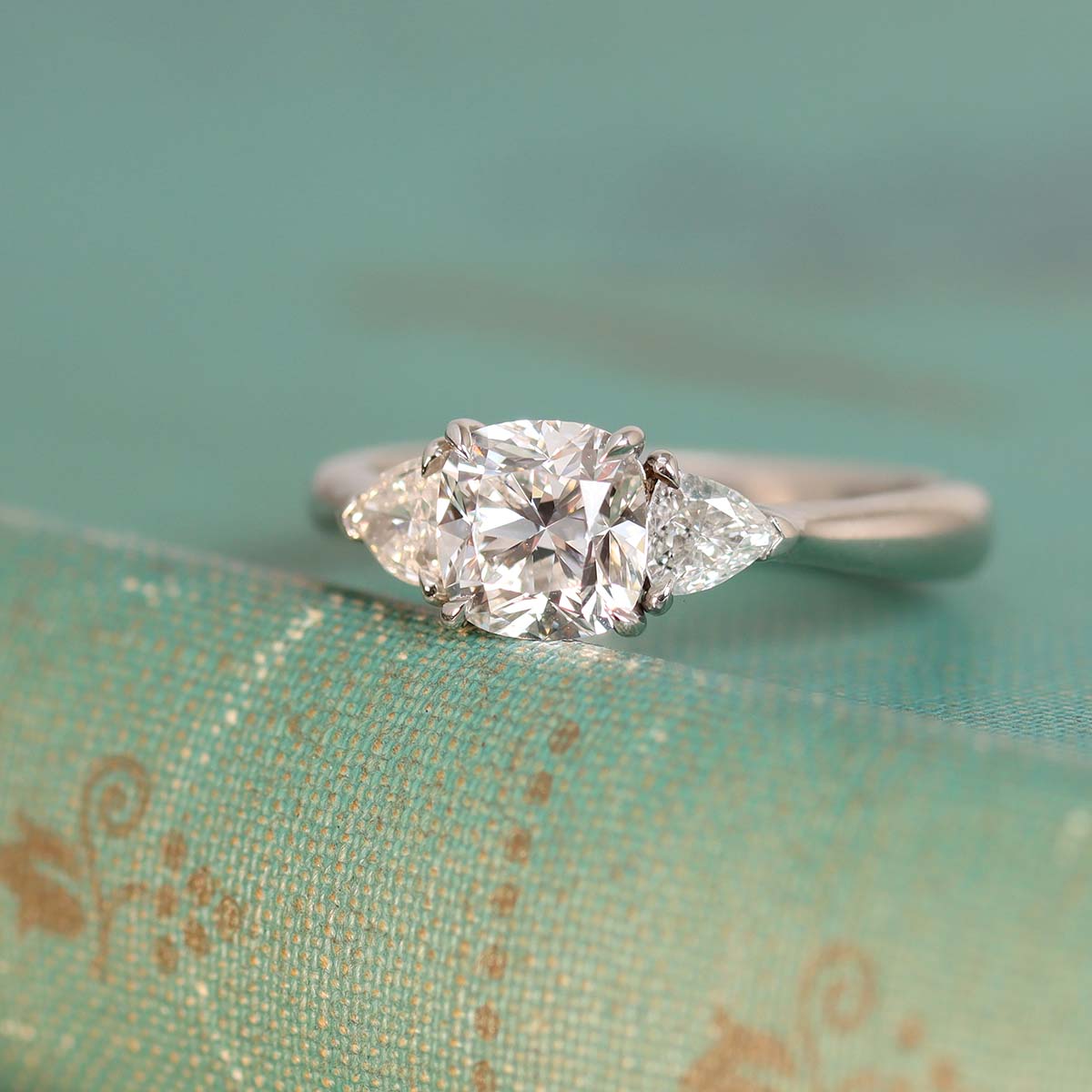 Cushion Cut Three Stone Ring #VR240227-2 - Engagement Rings