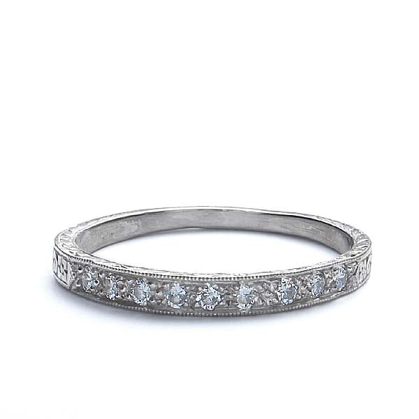 Diamond Replica Art Deco Wedding Band #L1000 - 14k White Gold / 4 - Wedding Bands