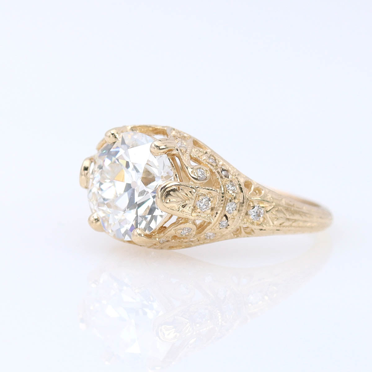 Early Art Déco Domed Filigree Reproduction Engagement Ring #3189 - Engagement Rings