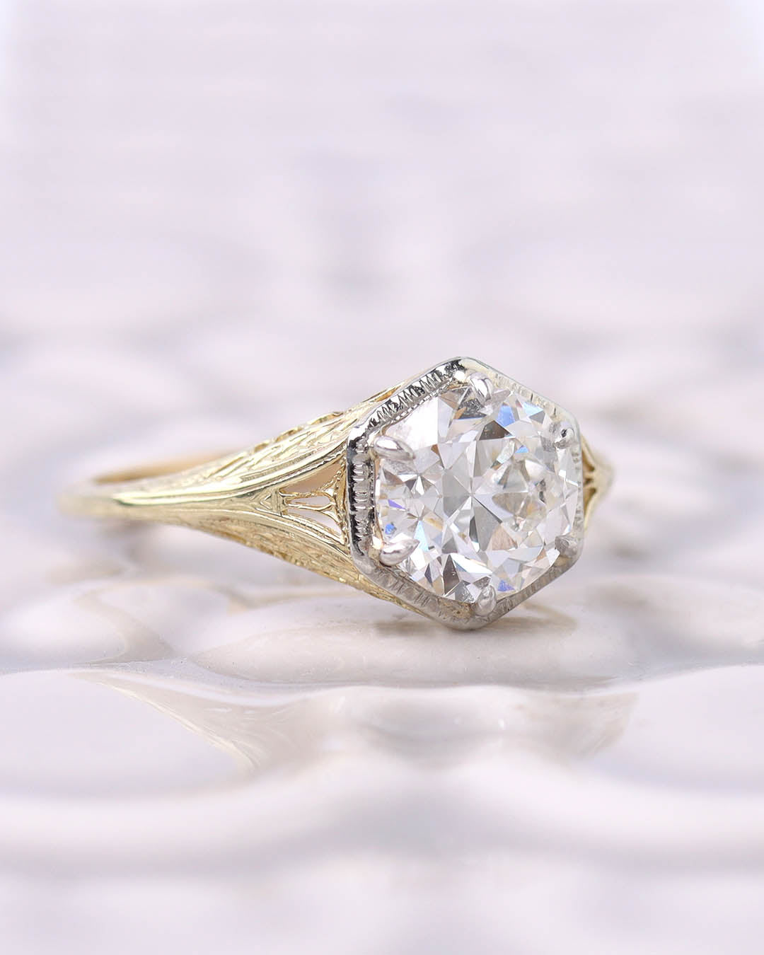 Early Art Déco Yellow Gold Filigree Engagement Ring #VRS-11 - Engagement Rings