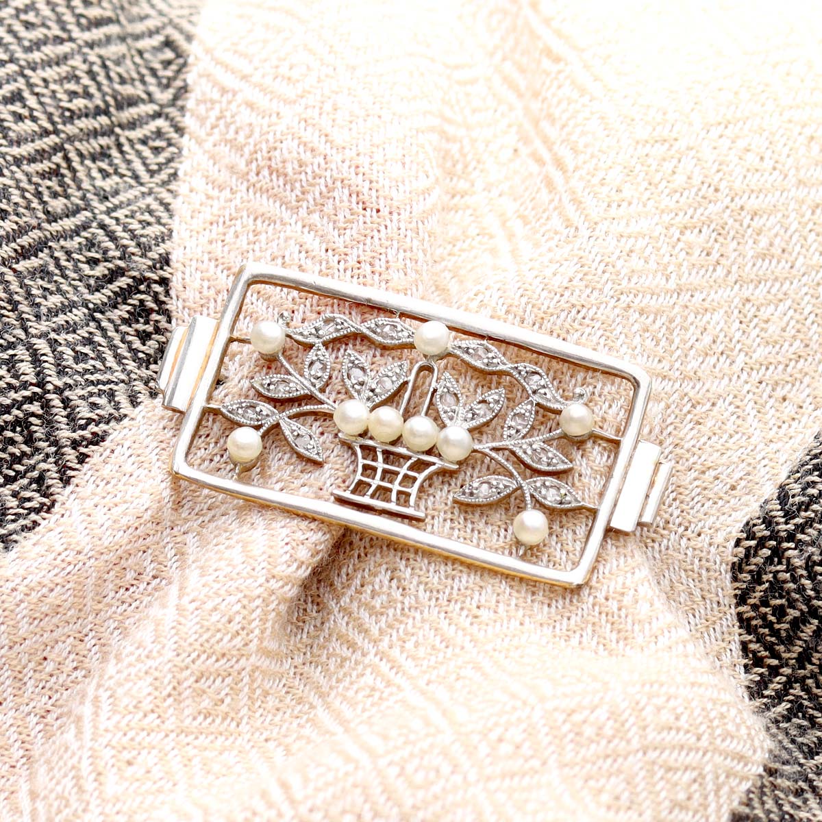 Edwardian Diamond and Pearl Brooch #VB1108B - Pin
