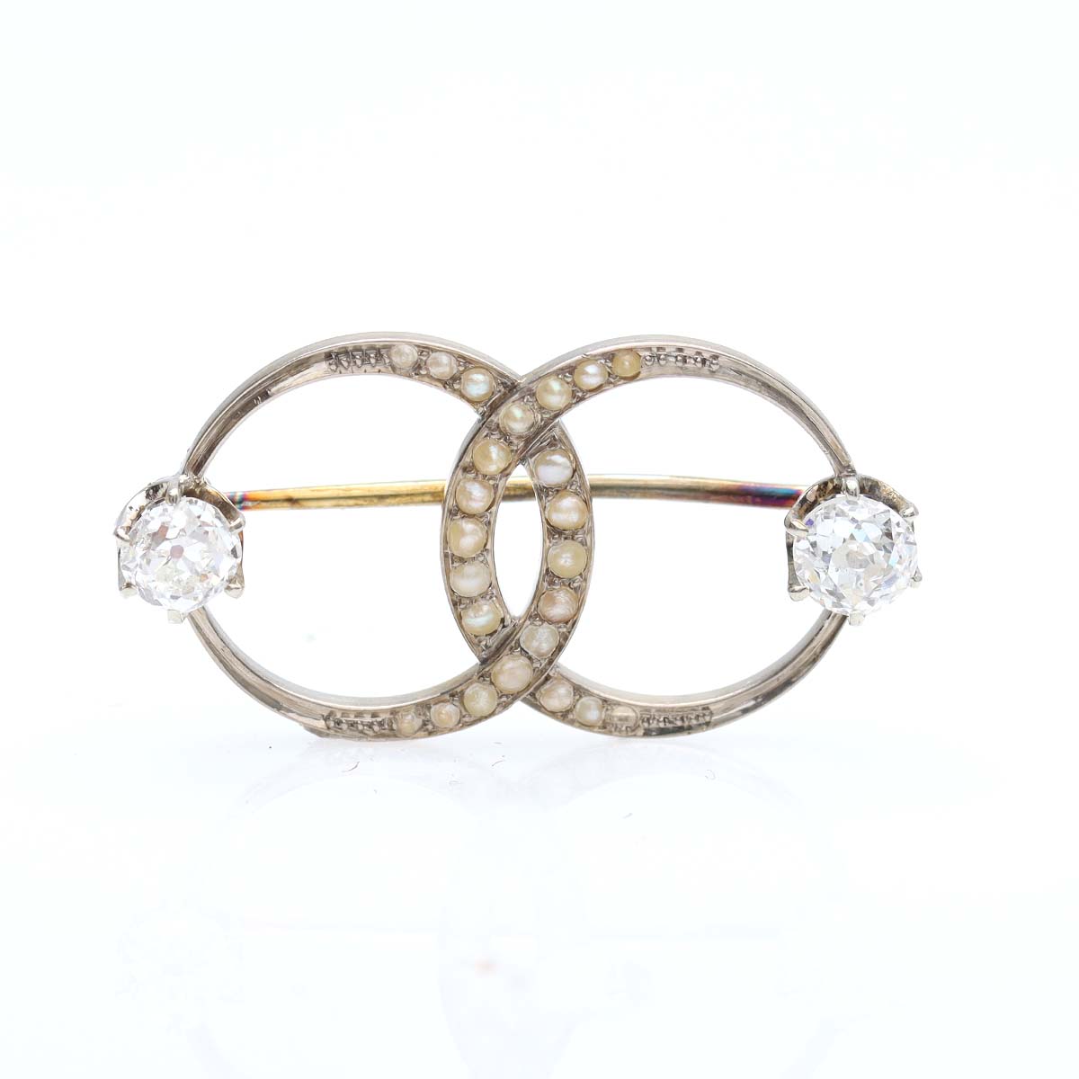 Edwardian Diamond and Pearl Double Circle Pin #VP1206C - Pin