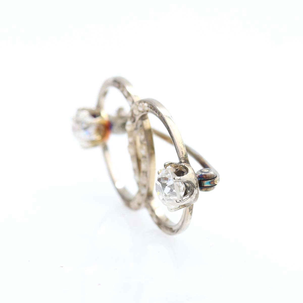 Edwardian Diamond and Pearl Double Circle Pin #VP1206C - Pin