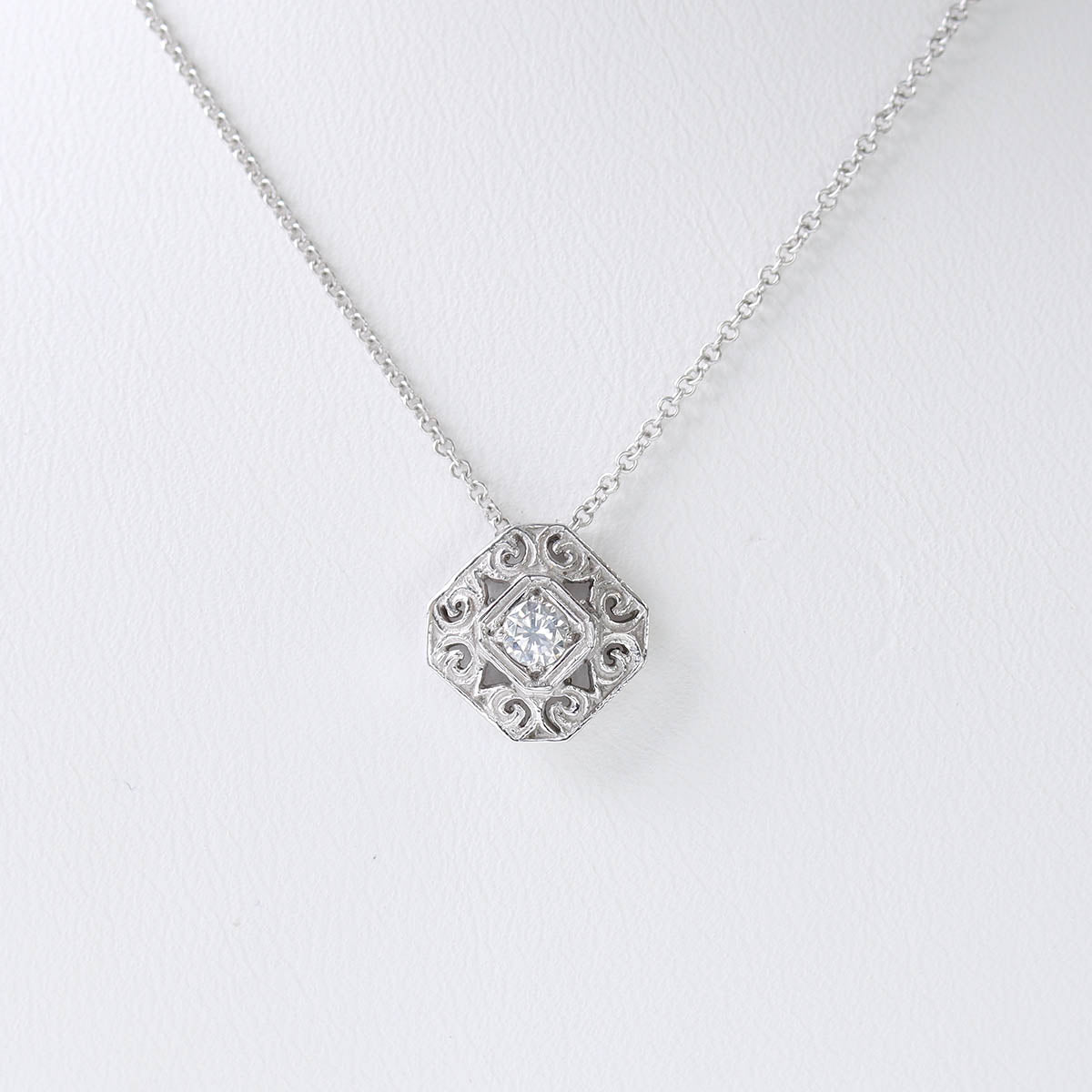 Edwardian Era Reproduction Filigree & Diamond Pendant Necklace #LN5035-1 - Necklaces
