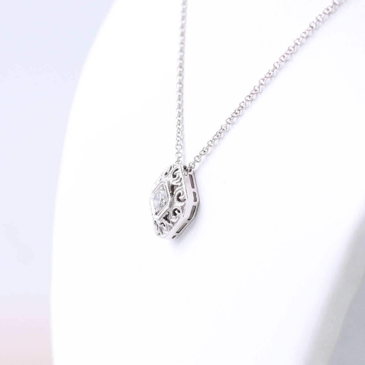 Edwardian Era Reproduction Filigree & Diamond Pendant Necklace #LN5035-1 - Necklaces