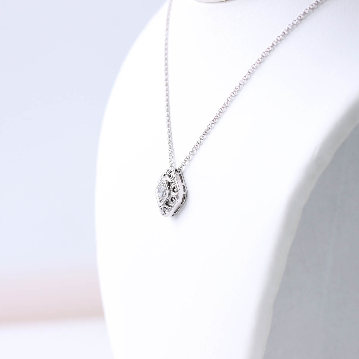 Edwardian Era Reproduction Filigree & Diamond Pendant Necklace #LN5035-1 - Necklaces