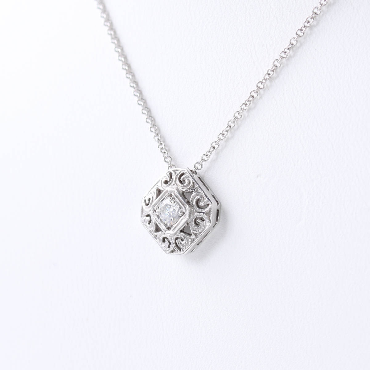 Edwardian Era Reproduction Filigree & Diamond Pendant Necklace #LN5035-1 - Necklaces