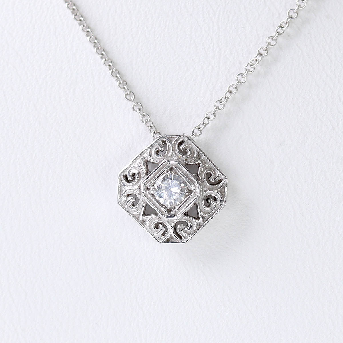 Edwardian Era Reproduction Filigree & Diamond Pendant Necklace #LN5035-1 - Necklaces