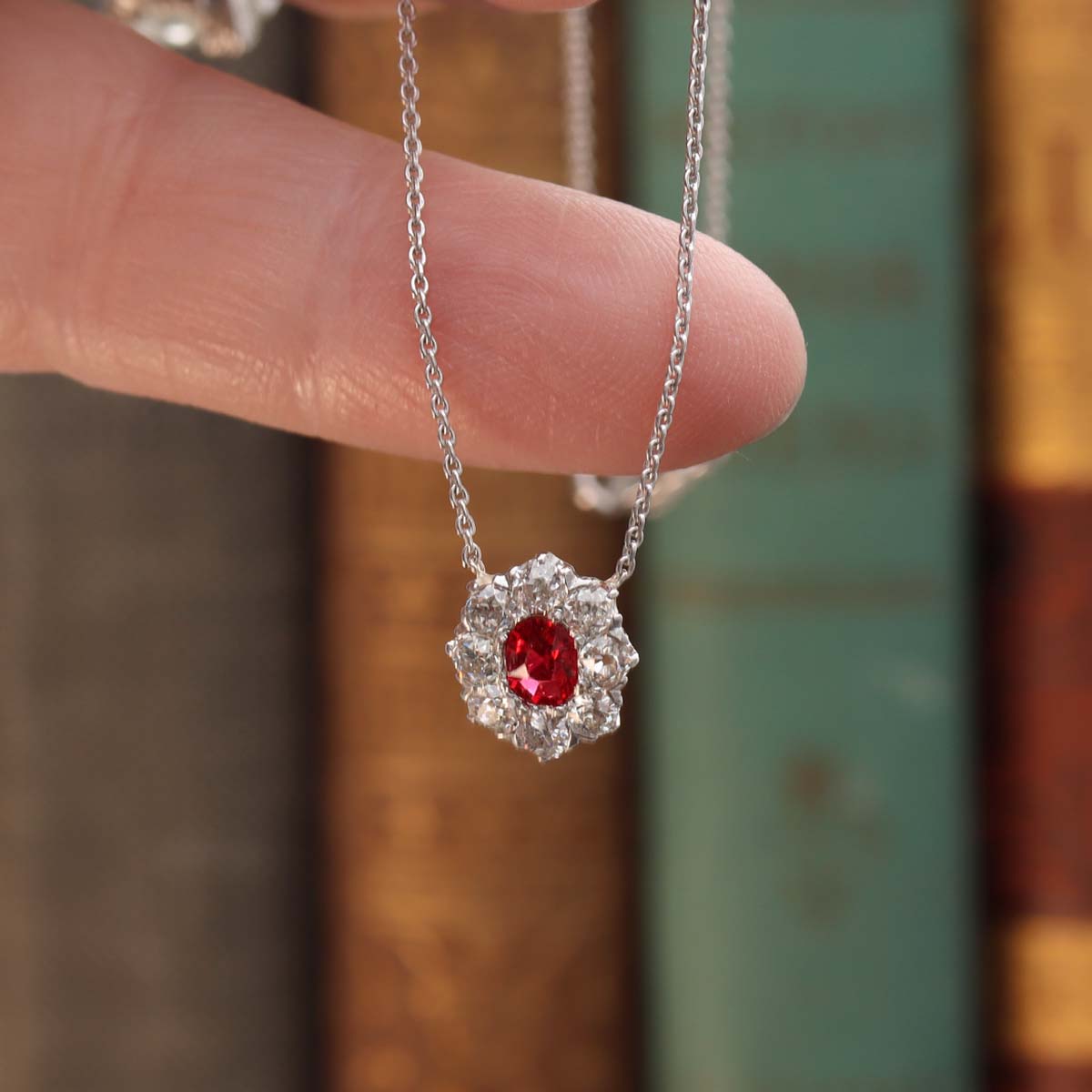 Edwardian Spinel and Diamond Cluster Pendant #VP151031 07 Pendants