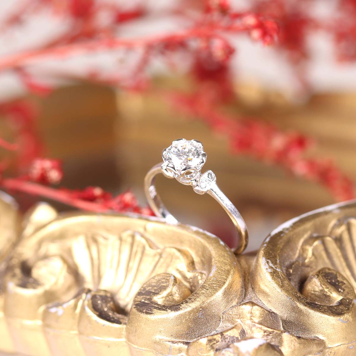 Edwardian Style Diamond Solitaire Ring #3352-01 - Engagement Rings