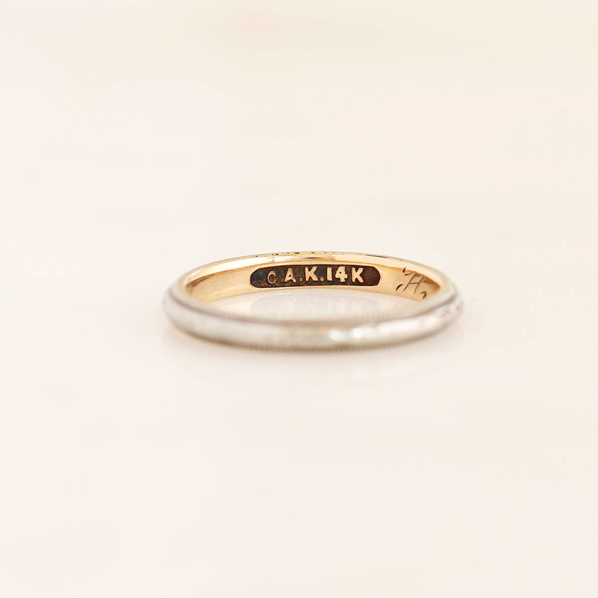 Edwardian Wedding Band White Gold over Yellow Gold #VB200715-8 - Leigh Jay & Co.