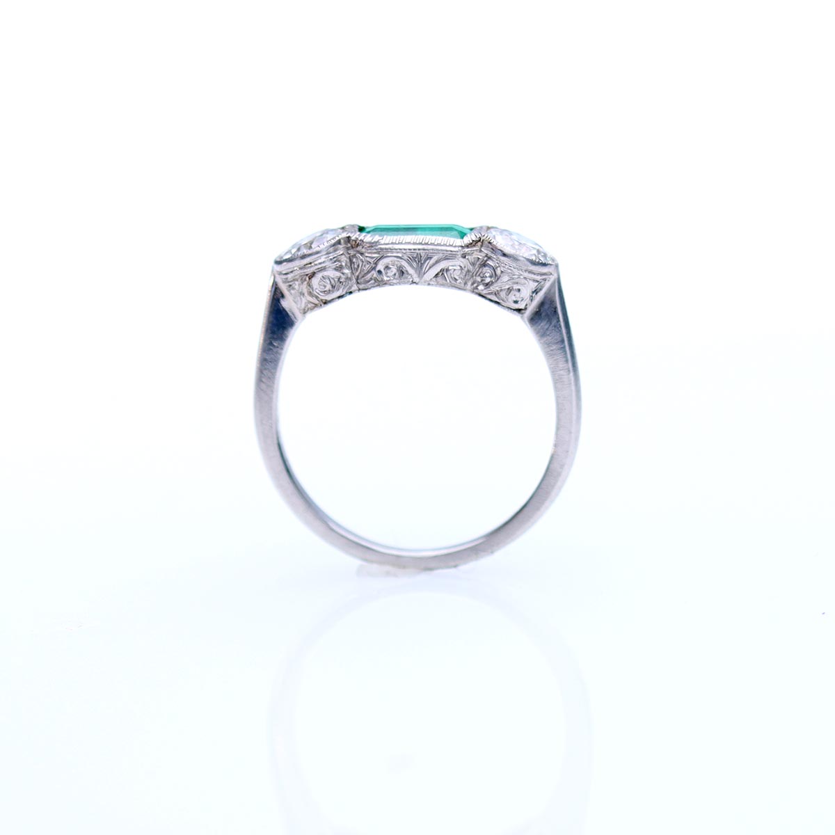 Emerald and Diamond Art Déco Ring #VR250225-3 - Engagement Rings