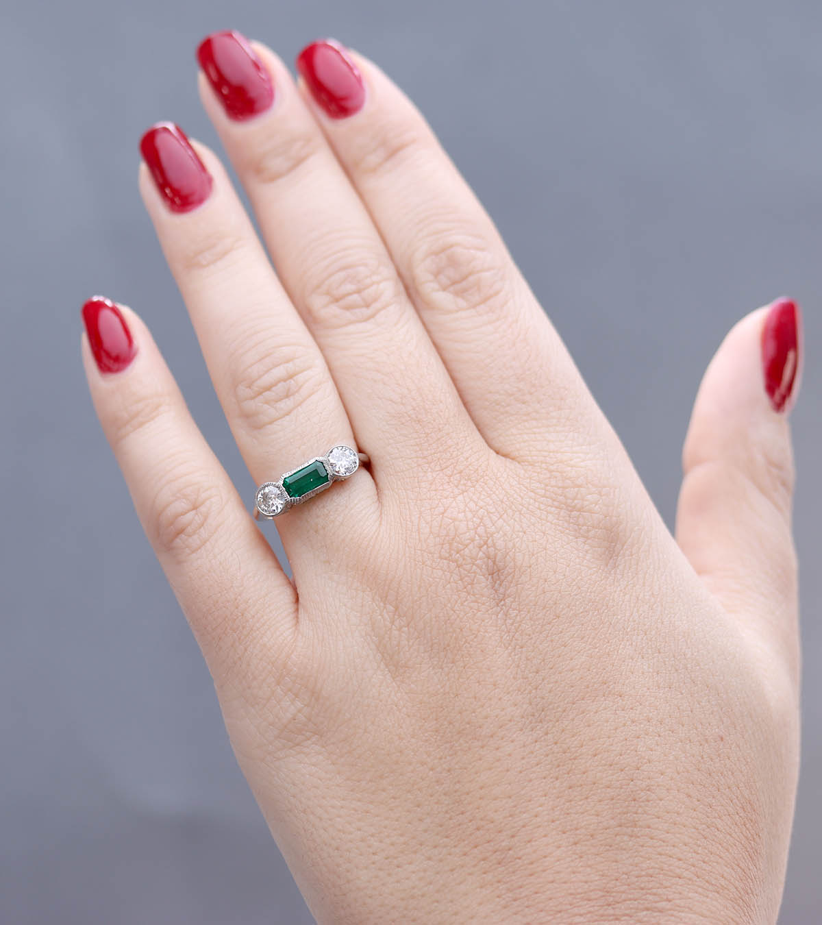 Emerald and Diamond Art Déco Ring #VR250225-3 - Engagement Rings