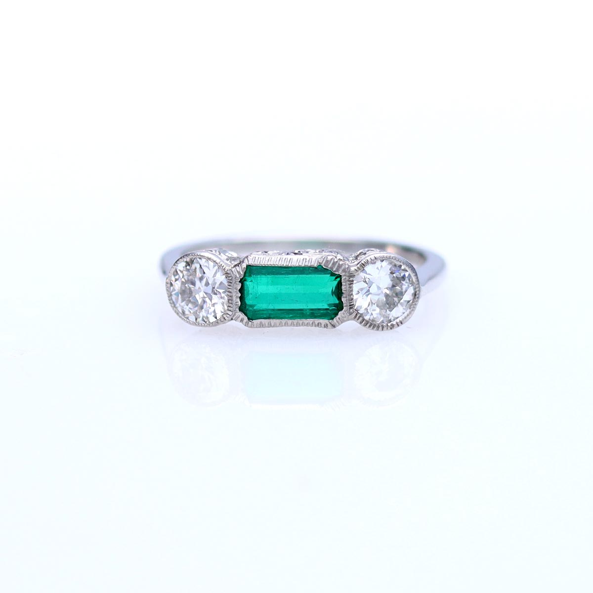 Emerald and Diamond Art Déco Ring #VR250225-3 - Engagement Rings