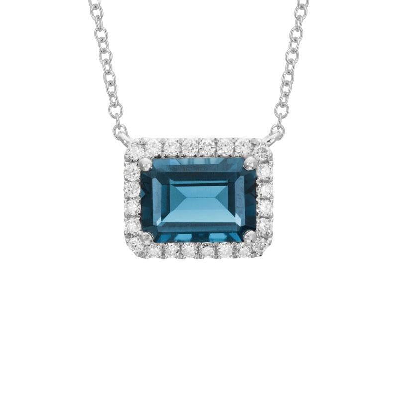 Emerald Cut London Blue Topaz and Diamond Necklace #LN652 - Necklaces