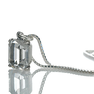 Emerald Cut Quartz Crystal Solitaire Pendant in Sterling Silver #24958-01 - Necklaces