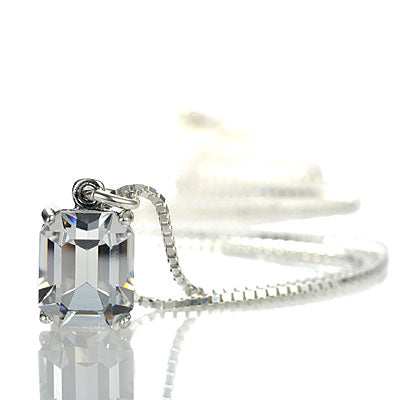 Emerald Cut Quartz Crystal Solitaire Pendant in Sterling Silver #24958-01 - Necklaces