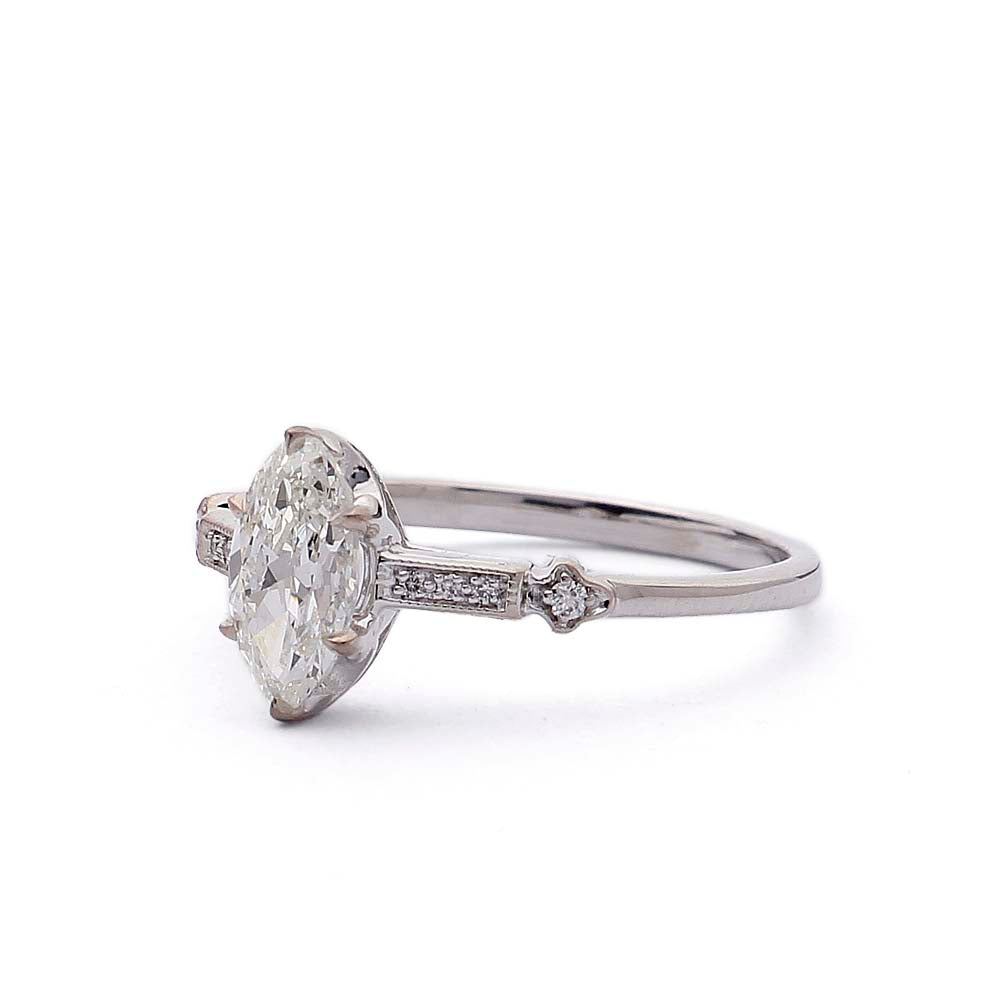 Engagement Ring with Vintage Marquise Diamond #3315-2 - Engagement Rings