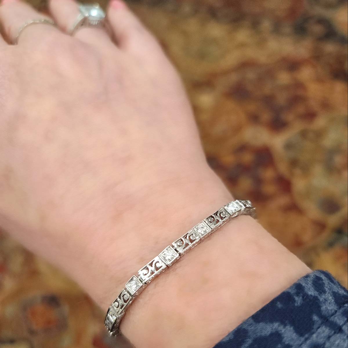 Estate Filigree and Diamond Bracelet #VB221204 - Bracelets
