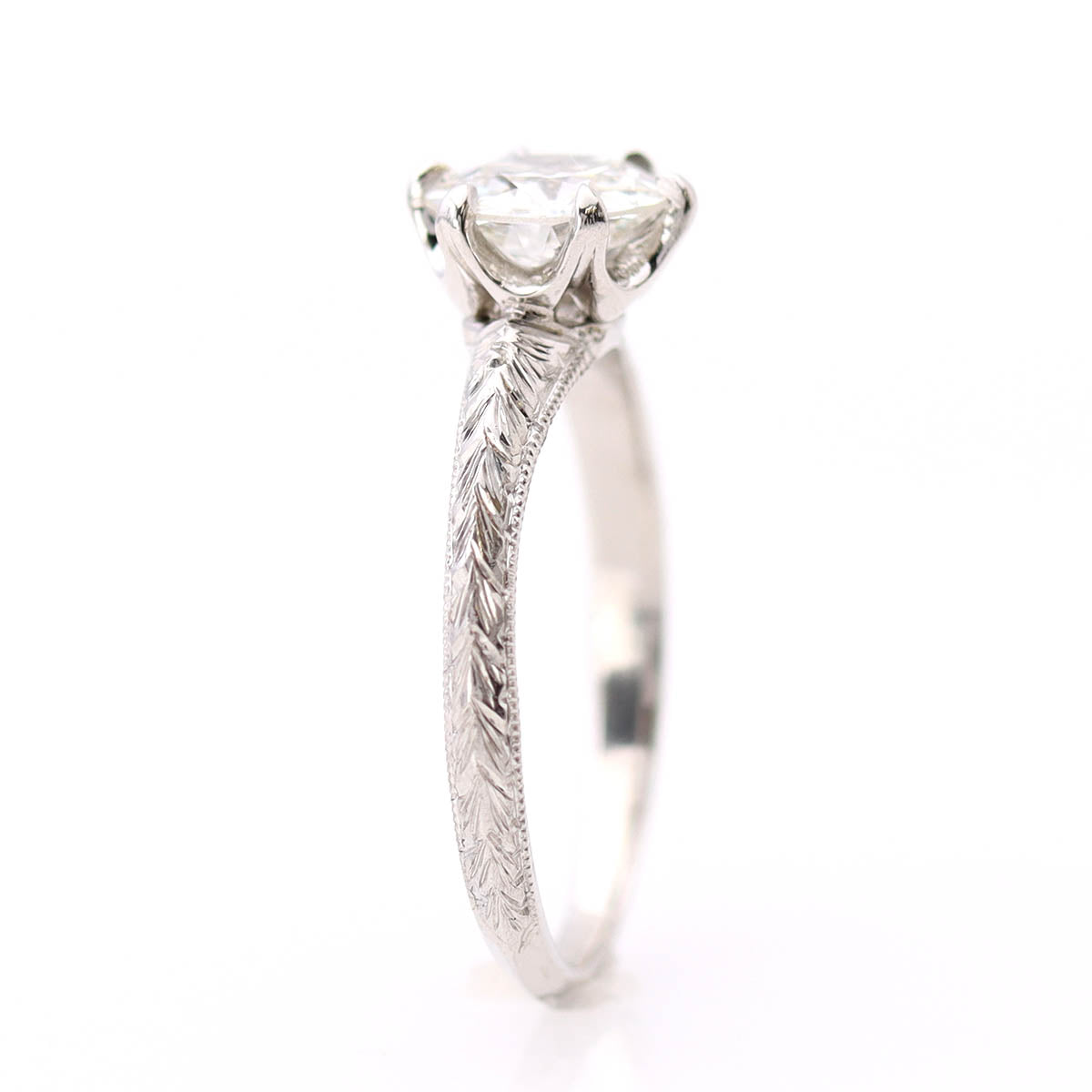 Hand Engraved Edwardian Inspired Solitaire Engagement Ring #3233HE 9 Engagement Rings