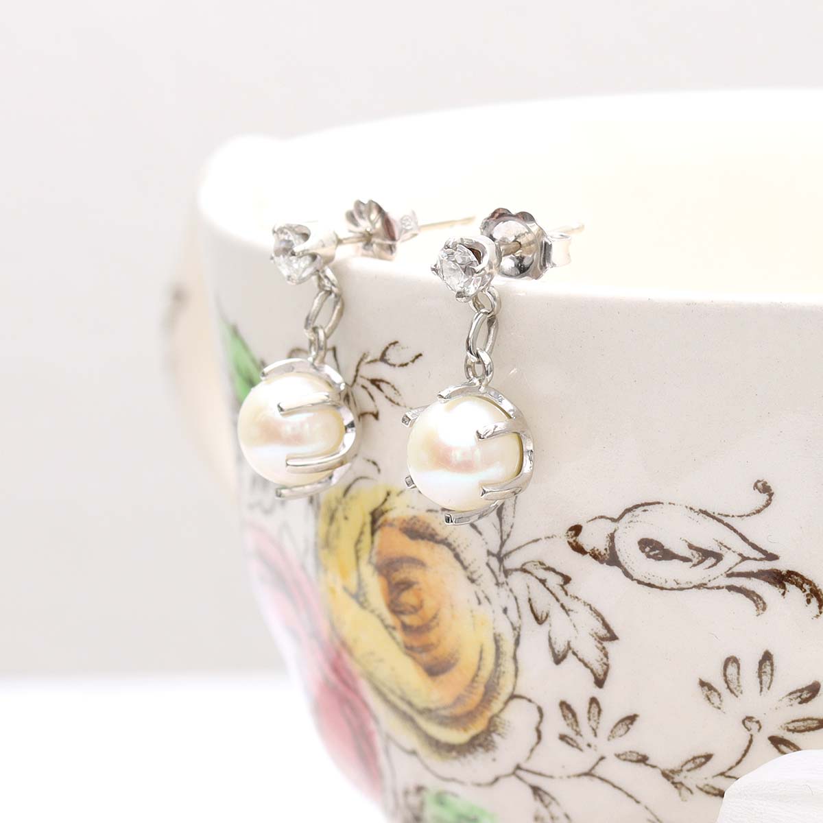 Late Art Déco Diamond and Pearl Earrings #VE566-06 - Earrings