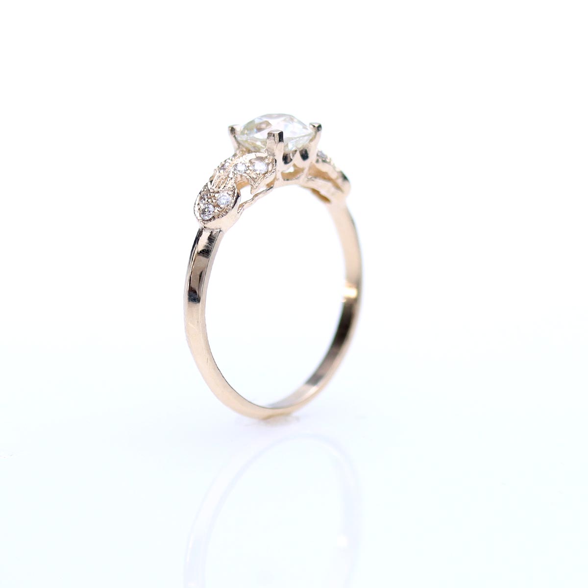 Leafy Shouldered Art Déco Reproduction Engagement Ring #3154Y14-3 - Engagement Rings