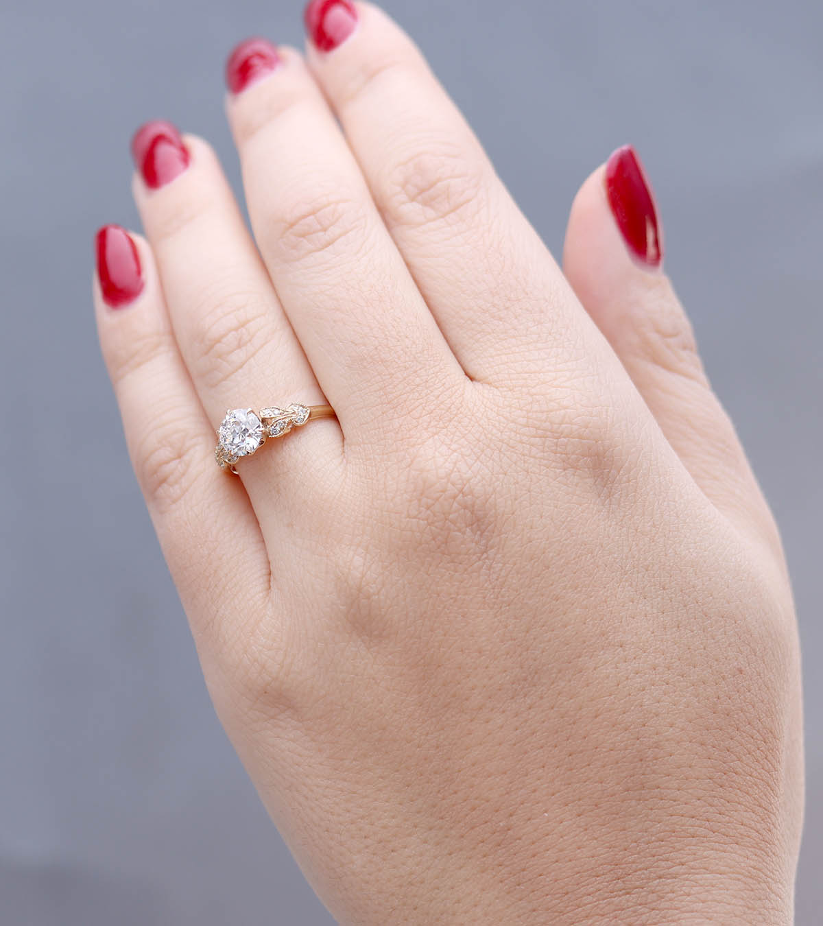Leafy Shouldered Art Déco Reproduction Engagement Ring #3154Y14-3 - Engagement Rings