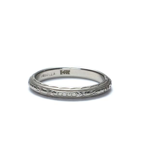 MidCentury White Gold Wedding Band #VR170321-09 - Wedding Bands